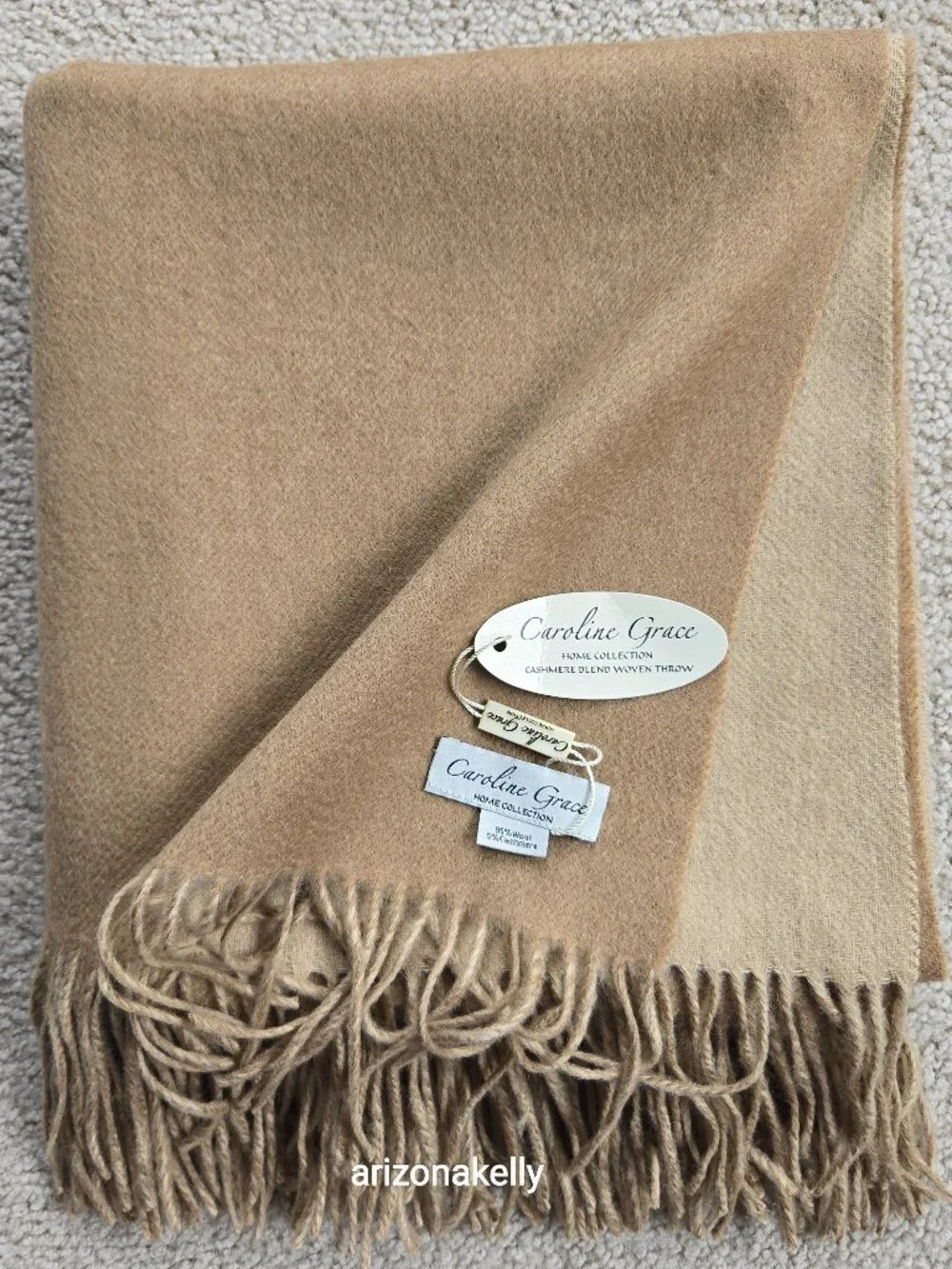 NWT Woven Cashmere Wool Blend Throw Caroline Grace Alashan Cashmere Reversible